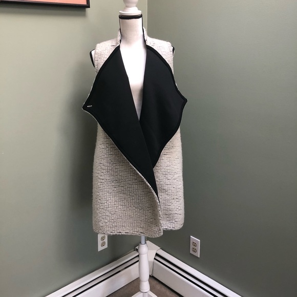 Italian ES'GIVIEN Cream Black Drape Coat Vest - Picture 5 of 7